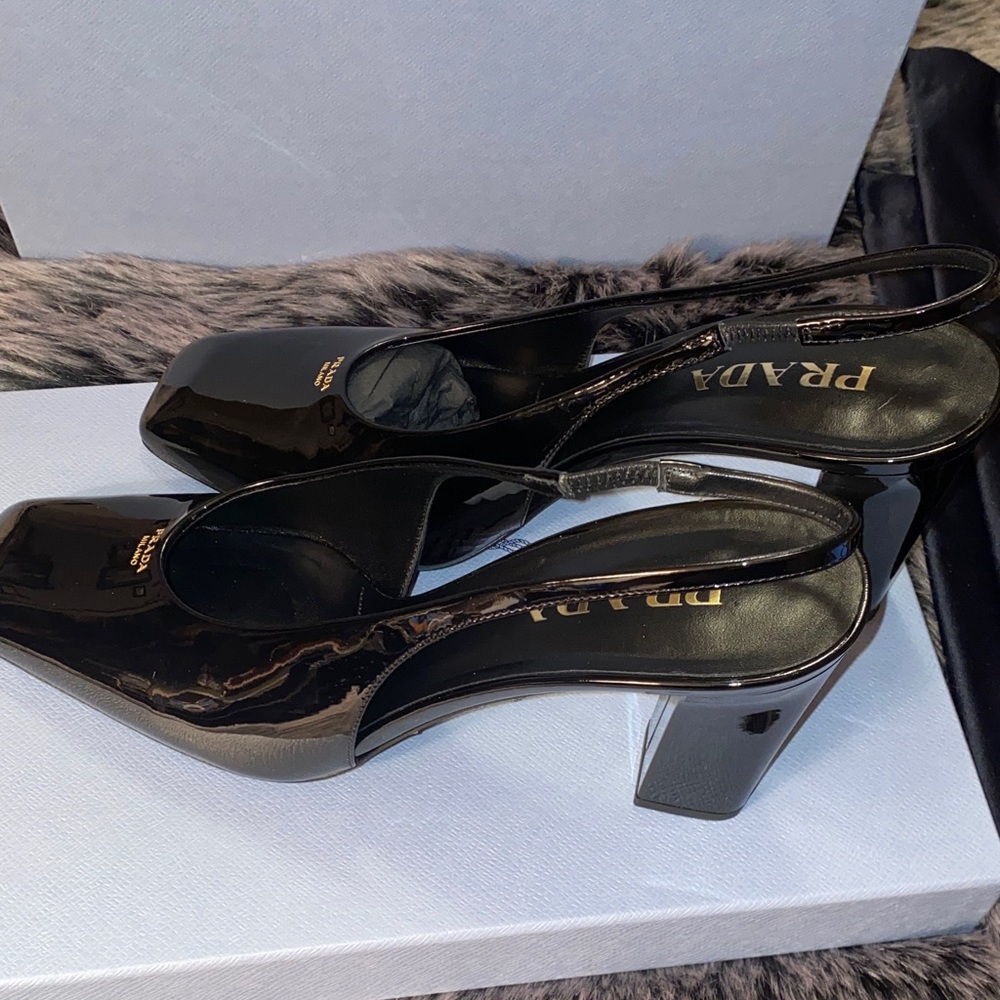 Prada Glossy Black Slingback Heels - Picture 6 of 14
